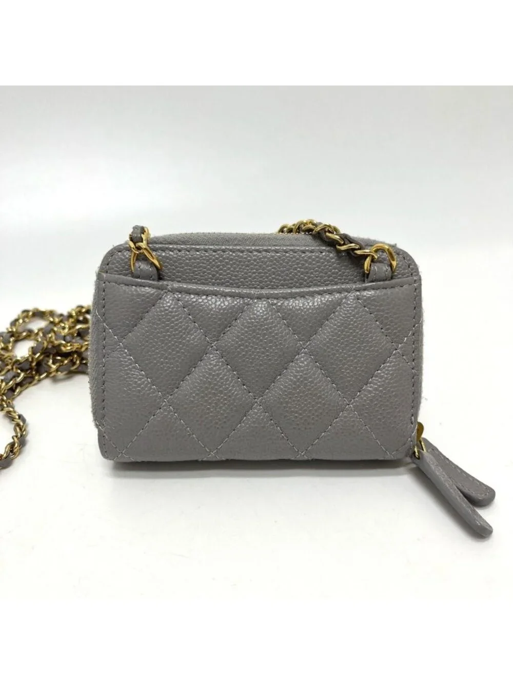 Chanel Shoulder Bag Quilted Caviar Leather Gray